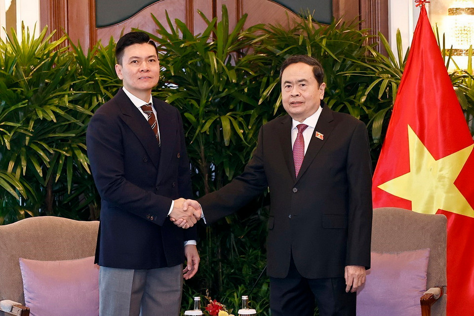 Chủ tịch Quốc hội Trần Thanh Mẫn tiếp Tổng giám đốc Sembcorp Development, kiêm Chủ tịch Hội đồng quản trị VSIP Group Lee Ark Boon. (Ảnh: Doãn Tấn/TTXVN)