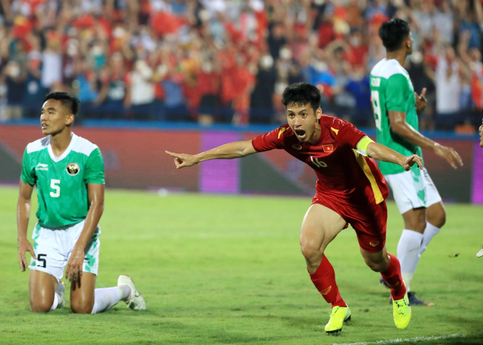 Tiền vệ đội trưởng Hùng Dũng là nhân tố vô cùng quan trọng làm nên thành công của đội tuyển nam U23 Việt Nam tại kỳ SEA Games 31 này. (Ảnh: TTXVN)