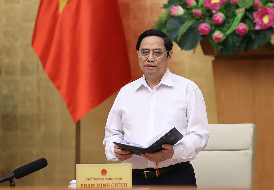  Thủ tướng Phạm Minh Chính chủ trì làm việc trực tuyến với lãnh đạo chủ chốt tỉnh Thừa Thiên-Huế. (Ảnh: Dương Giang/TTXVN)