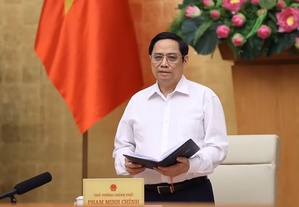  Thủ tướng Phạm Minh Chính chủ trì làm việc trực tuyến với lãnh đạo chủ chốt tỉnh Thừa Thiên-Huế. (Ảnh: Dương Giang/TTXVN)