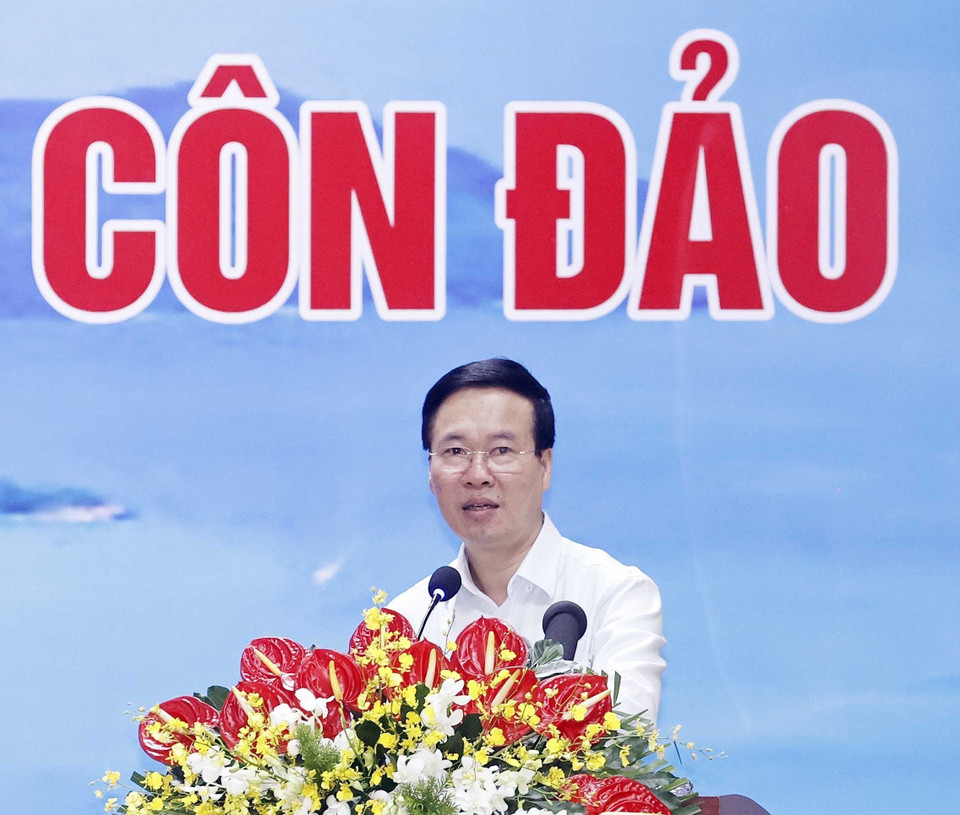 Chủ tịch nước Võ Văn Thưởng phát biểu tại buổi gặp cựu tù chính trị Côn Đảo. (Ảnh: Thống Nhất/TTXVN)