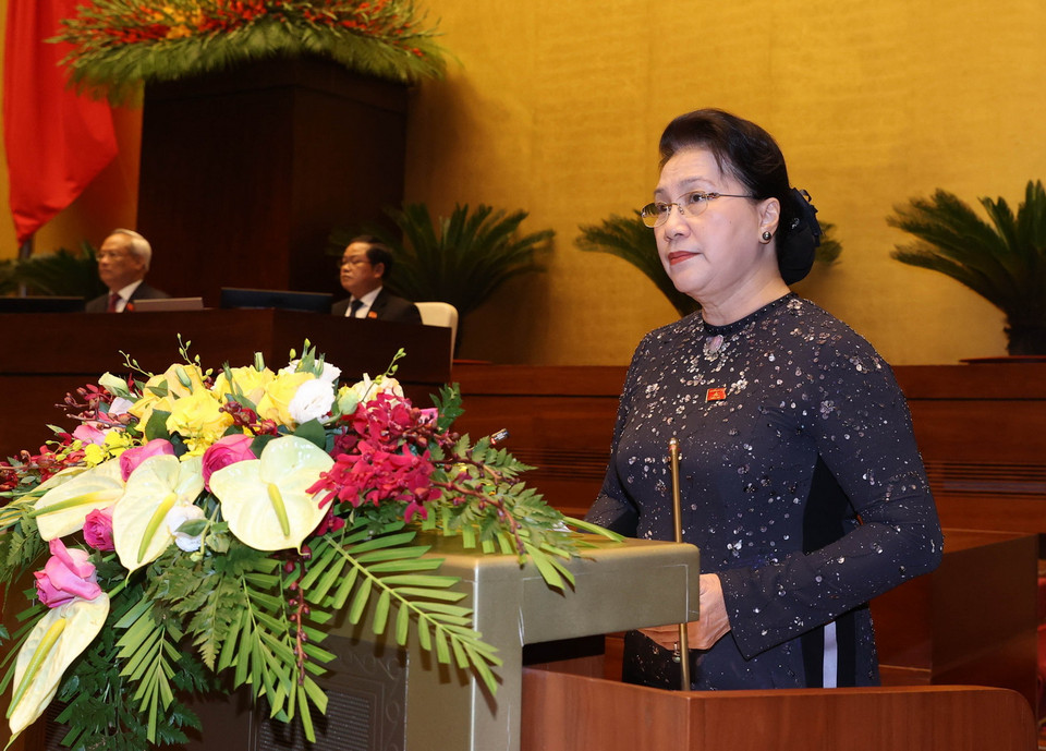 Chủ tịch Quốc hội Nguyễn Thị Kim Ngân phát biểu khai mạc Kỳ họp. (Ảnh: Trọng Đức/TTXVN)