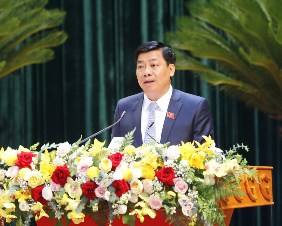 Ông Dương Văn Thái, Phó Bí thư Tỉnh ủy, Chủ tịch UBND tỉnh Bắc Giang phát biểu. (Ảnh: Doãn Tấn/TTXVN)