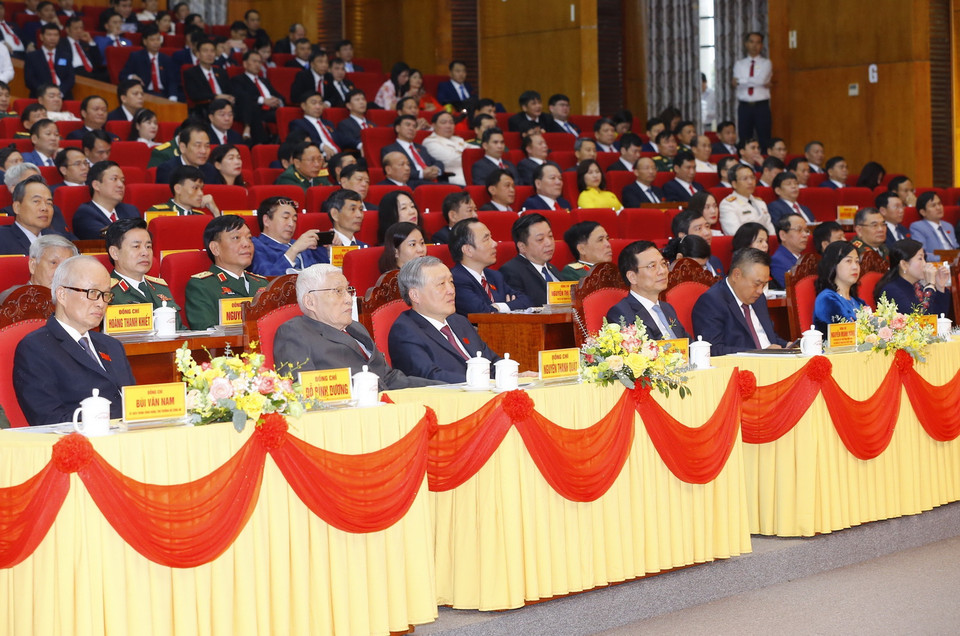 Trong ảnh: Đồng chí Nguyễn Hòa Bình, Bí thư Trung ương Đảng, Chánh án Tòa án Nhân dân Tối cao và các đại biểu dự Đại hội. (Ảnh: Doãn Tấn/TTXVN)