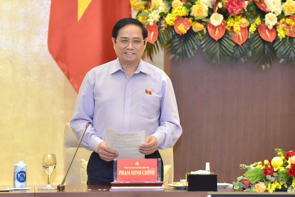  Ủy viên Bộ Chính trị, Bí thư Ban Cán sự Đảng Chính phủ, Thủ tướng Chính phủ Phạm Minh Chính phát biểu. (Ảnh: TTXVN)