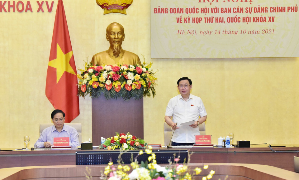  Ủy viên Bộ Chính trị, Bí thư Đảng đoàn Quốc hội, Chủ tịch Quốc hội Vương Đình Huệ phát biểu. (Ảnh: TTXVN)