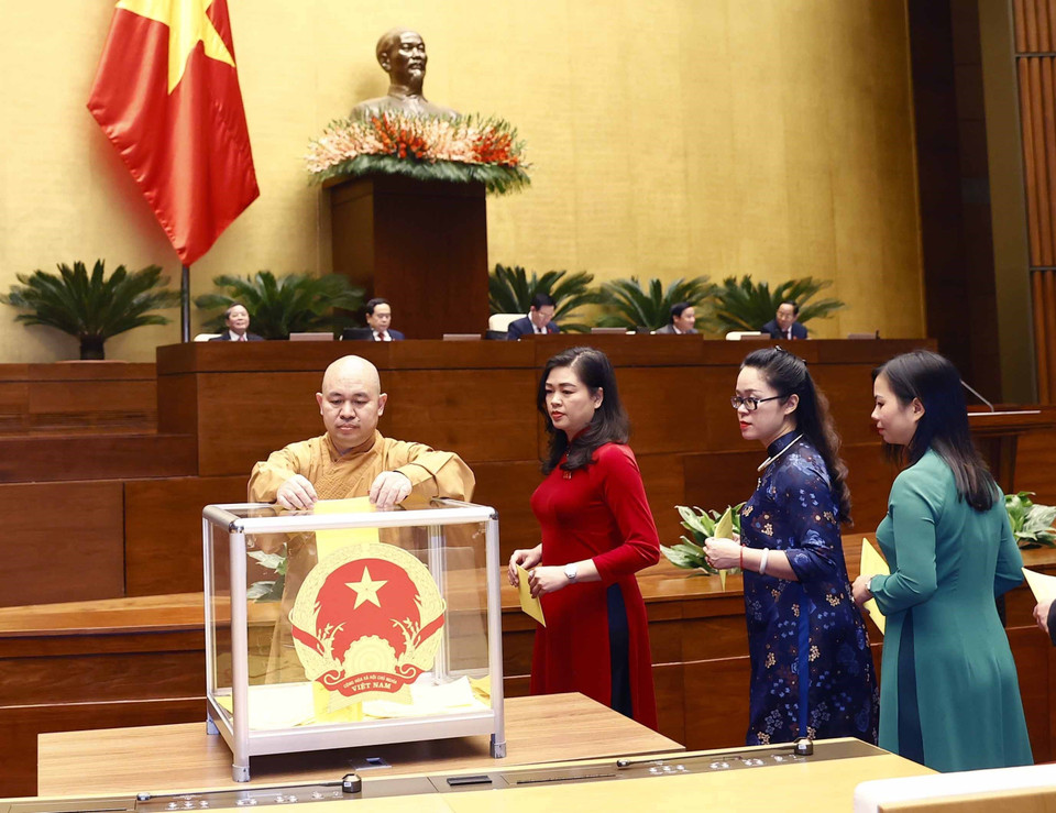 Đại biểu Quốc hội bỏ phiếu bầu Chủ tịch nước. (Ảnh: TTXVN)