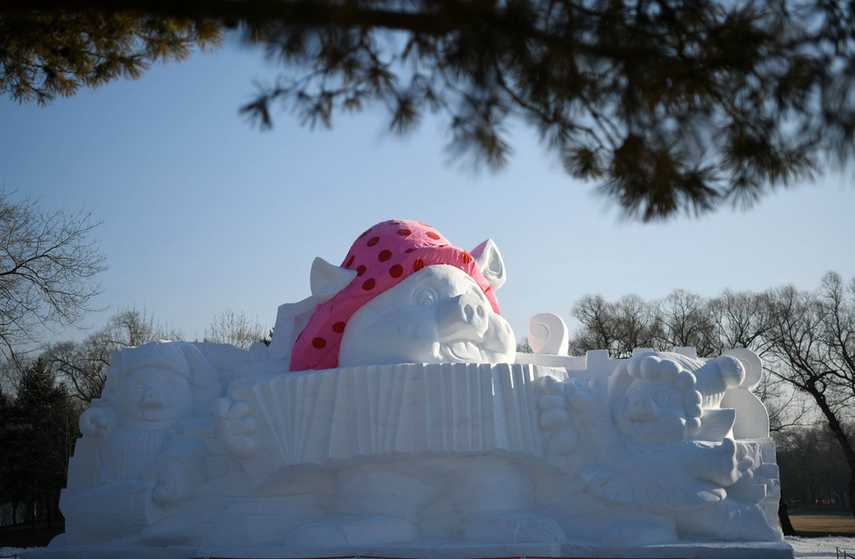 Tác phẩm Những chú lợn hạnh phúc tại Cáp Nhĩ Tân, tỉnh Hắc Long Giang, Trung Quốc. (Nguồn: THX/TTXVN)