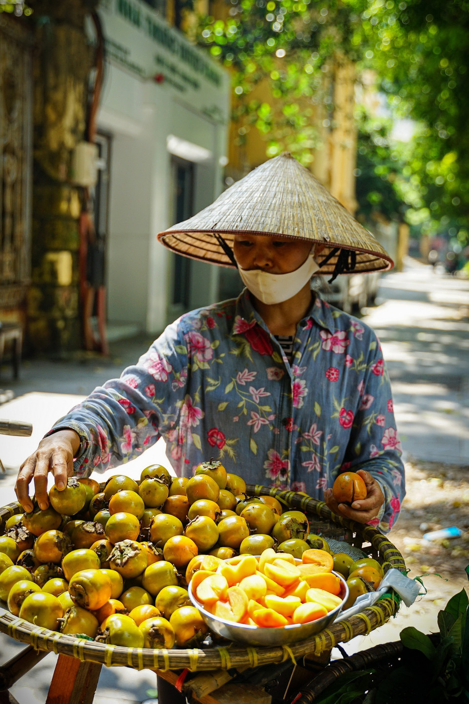 Hồng giòn (hồng ngâm) là loại quả xuất hiện vào khoảng cuối Thu. (Ảnh: Khánh Hòa/TTXVN)