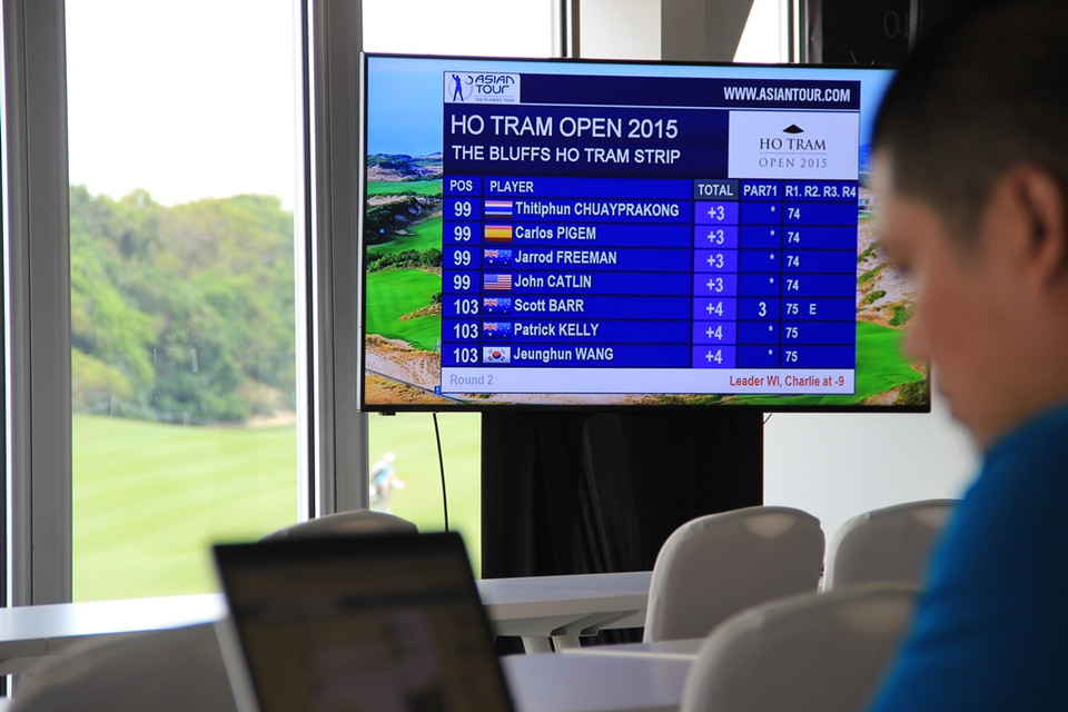 Kết quả từng diễn biến của giải đấu liên tục được cập nhật tại Trung tâm báo chí Hồ Tràm Open. (Ảnh: Trần Long/Vietnam+)
