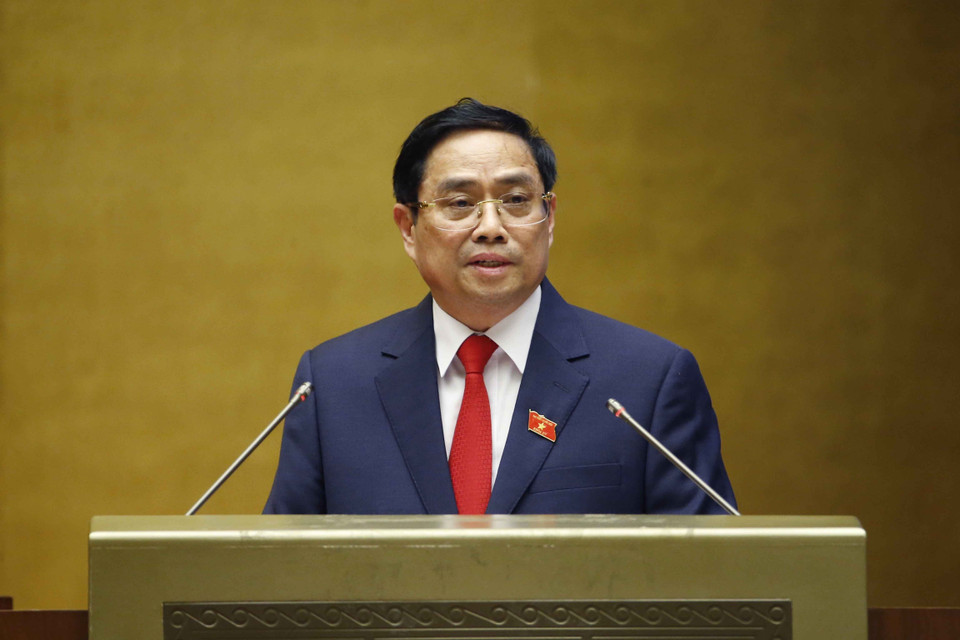 Thủ tướng Phạm Minh Chính phát biểu nhậm chức. (Ảnh: Thống Nhất/TTXVN)