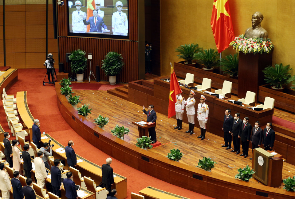 Quang cảnh Lễ tuyên thệ. (Ảnh: Phạm Kiên/TTXVN)