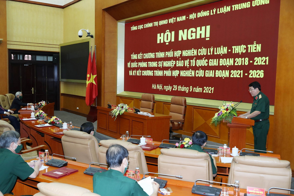 Đại tướng Lương Cường, Ủy viên Bộ Chính trị, Chủ nhiệm Tổng cục Chính trị Quân đội Nhân dân Việt Nam phát biểu. (Ảnh: Trọng Đức/TTXVN)