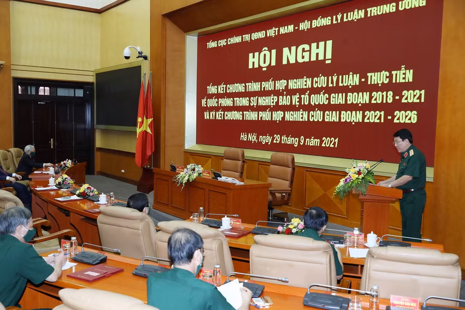 Đại tướng Lương Cường, Ủy viên Bộ Chính trị, Chủ nhiệm Tổng cục Chính trị Quân đội Nhân dân Việt Nam phát biểu. (Ảnh: Trọng Đức/TTXVN)