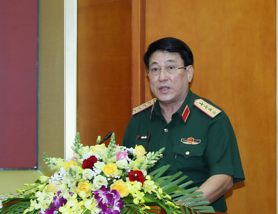 Đại tướng Lương Cường, Ủy viên Bộ Chính trị, Chủ nhiệm Tổng cục Chính trị Quân đội Nhân dân Việt Nam phát biểu. (Ảnh: Trọng Đức/TTXVN)