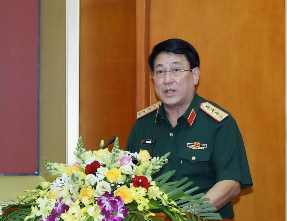 Đại tướng Lương Cường, Ủy viên Bộ Chính trị, Chủ nhiệm Tổng cục Chính trị Quân đội Nhân dân Việt Nam phát biểu. (Ảnh: Trọng Đức/TTXVN)