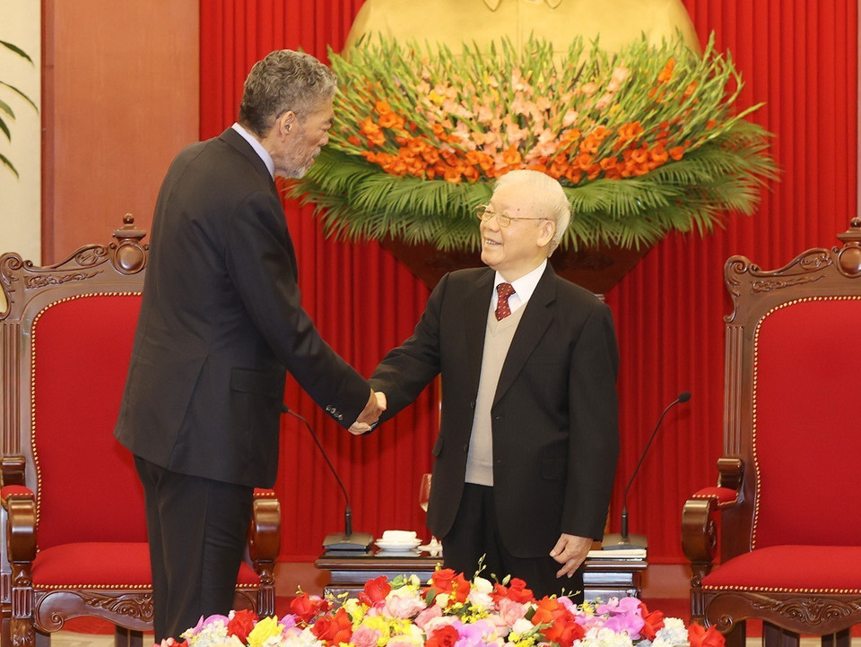 Chiều 21/2, tại Trụ sở Trung ương Đảng, Tổng Bí thư Nguyễn Phú Trọng tiếp ông Mejia Abreu Jose Miguel, Tổng Bí thư Đảng Phong trào Cánh tả Thống nhất (MIU) Cộng hòa Dominicana. (Ảnh: Trí Dũng/TTXVN)