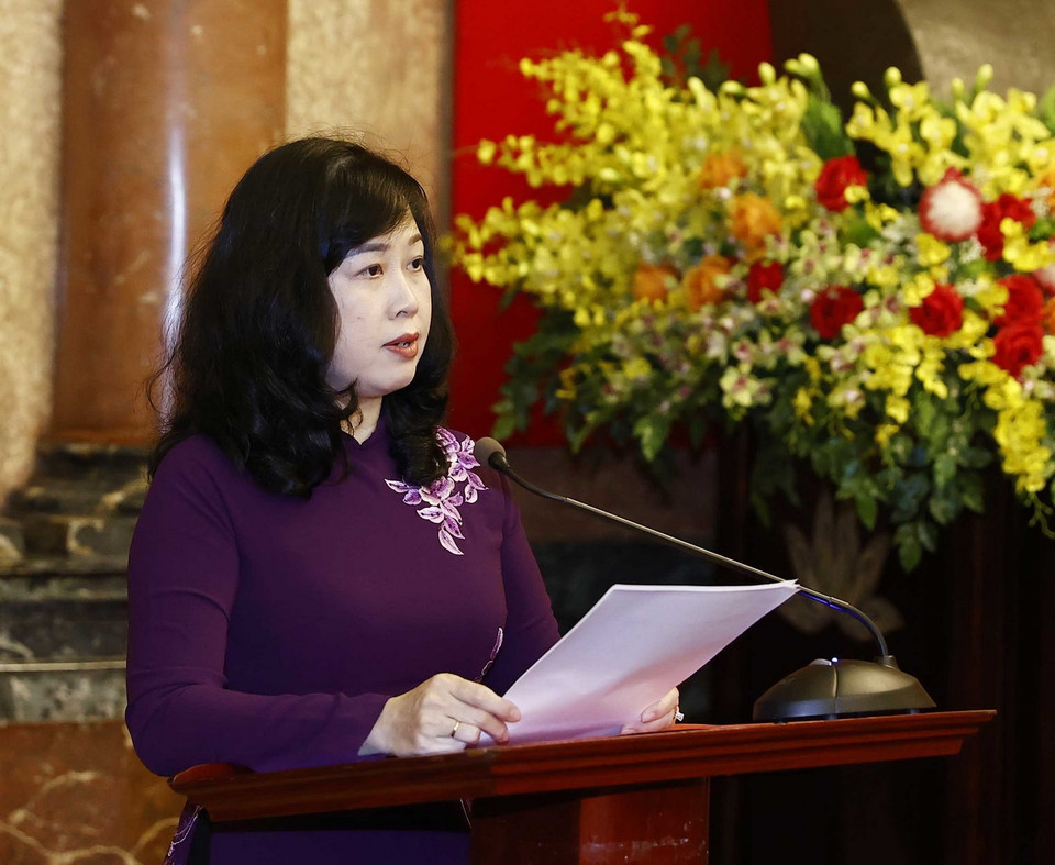 Bộ trưởng Bộ Y tế Đào Hồng Lan trình bày báo cáo tại buổi tiếp. (Ảnh: Thống Nhất/TTXVN)