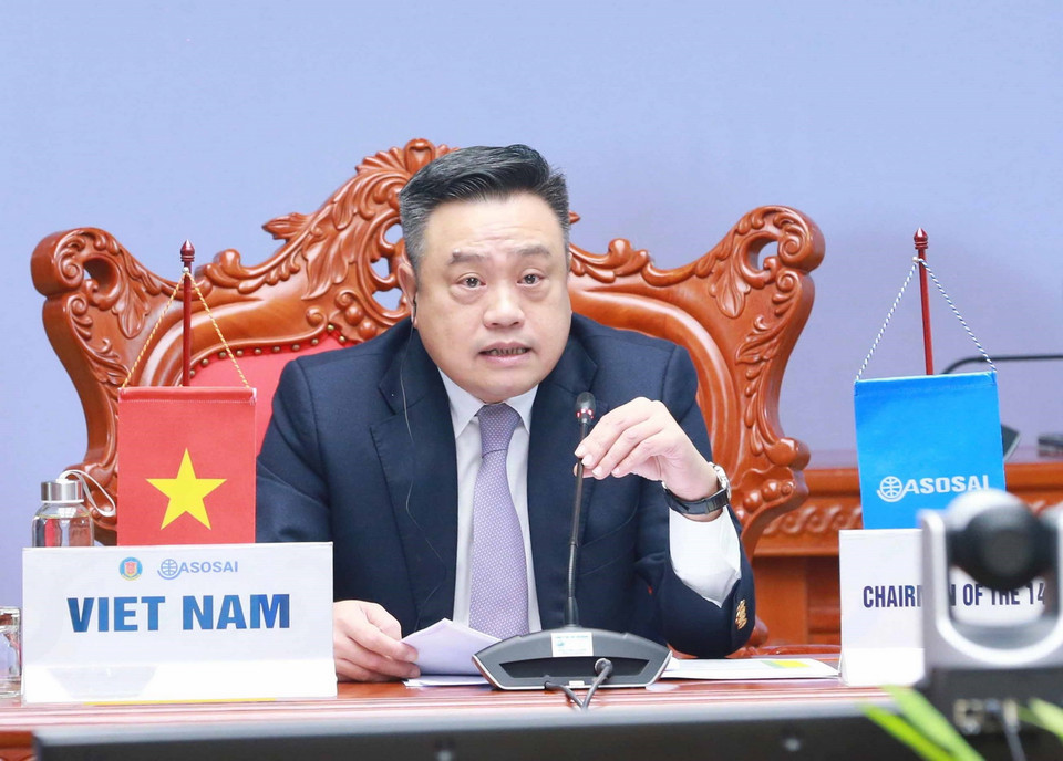 Tổng Kiểm toán Nhà nước Trần Sỹ Thanh, Chủ tịch ASOSAI nhiệm kỳ 2018-2021 chủ trì cuộc họp. (Ảnh: Phương Hoa/TTXVN)
