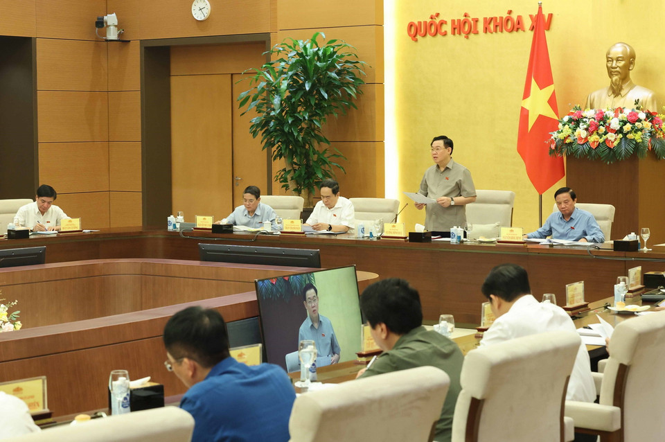 Chủ tịch Quốc hội Vương Đình Huệ phát biểu chỉ đạo. (Ảnh: Nhan Sáng/TTXVN)