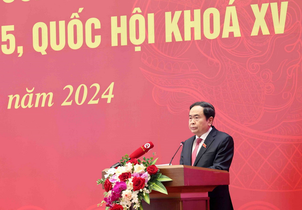 Phó Chủ tịch Thường trực Quốc hội Trần Thanh Mẫn phát biểu khai mạc. (Ảnh: Nhan Sáng/TTXVN)