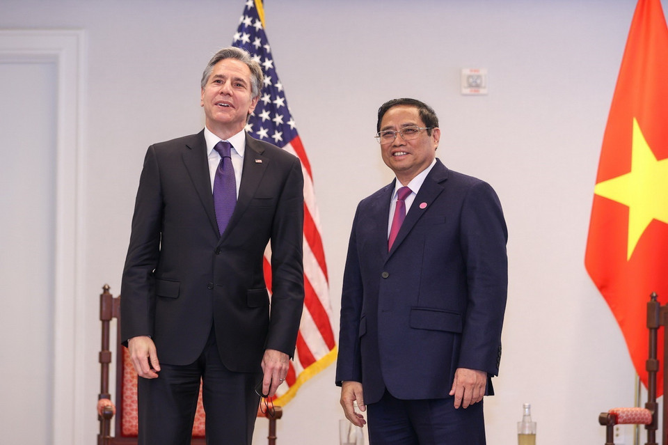 Sáng 13/5, Thủ tướng Phạm Minh Chính tiếp Ngoại trưởng Hoa Kỳ Antony Blinken. (Ảnh: Dương Giang/TTXVN)