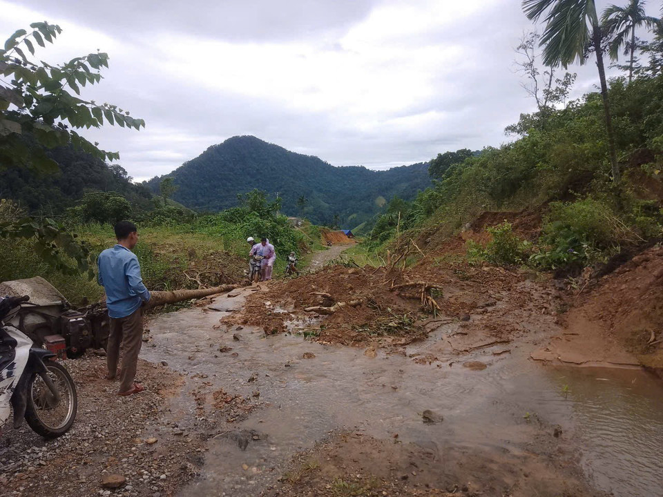 Một số tuyến đường liên xã của huyện Nam Trà My bị sạt lở nhẹ và cây ngã đổ đã được dọn dẹp, đảm bảo giao thông thông suốt. (Ảnh: Ngọc Nga/TTXVN phát)