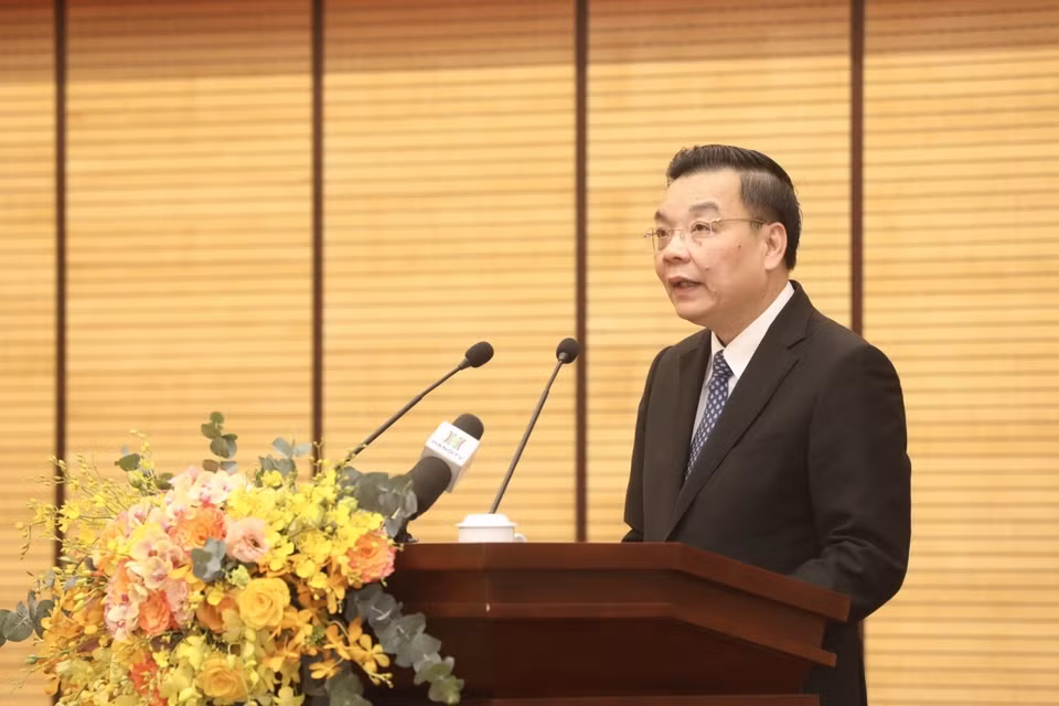 Chủ tịch UBND thành phố Hà Nội Chu Ngọc Anh phát hiểu. (Ảnh: Minh Quyết/TTXVN)