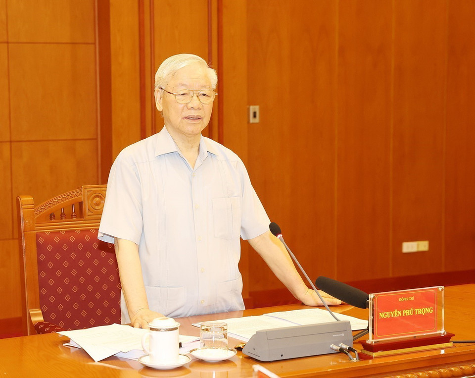 Tổng Bí thư phát biểu kết luận cuộc họp. (Ảnh: Trí Dũng/TTXVN)