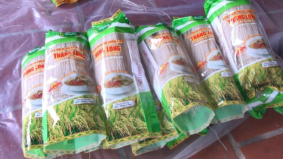 UBND huyện Nông Cống đăng ký thành công nhãn hiệu tập thể “Miến gạo Thăng Long” cho sản phẩm miến gạo Thăng Long, Nông Cống. (Ảnh: Khiếu Tư/TTXVN)