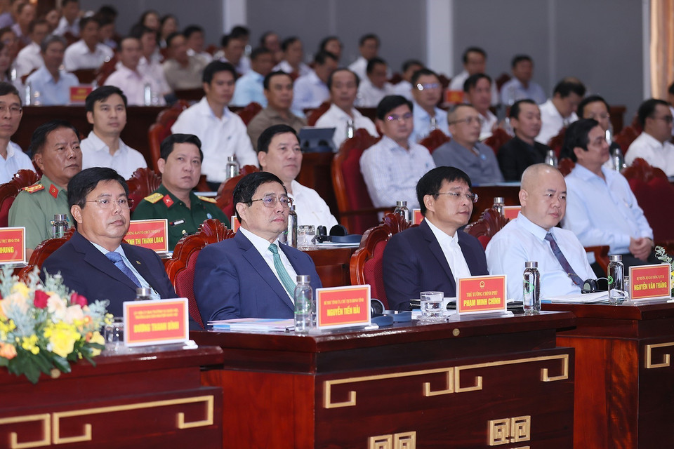 Thủ tướng Phạm Minh Chính dự Hội nghị Công bố Quy hoạch và Xúc tiến Đầu tư tỉnh Cà Mau. (Ảnh: Dương Giang/TTXVN)