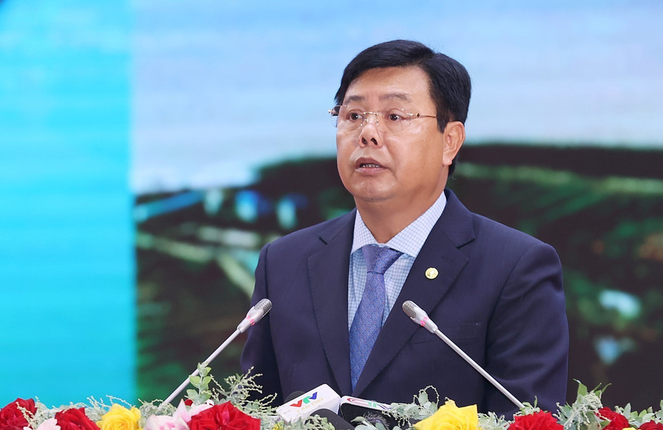 Bí thư Tỉnh ủy Cà Mau Nguyễn Tiến Hải phát biểu khai mạc hội nghị. (Ảnh: Dương Giang/TTXVN)