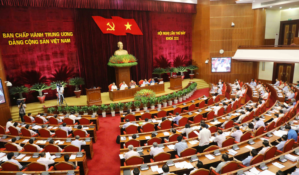 Chiều 10/5, Hội nghị họp tại Hội trường thảo luận Đề án Cải cách chính sách bảo hiểm xã hội. (Ảnh: Phương Hoa/TTXVN)