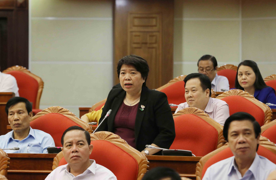 Chủ nhiệm Ủy ban Về các vấn đề xã hội của Quốc hội Nguyễn Thúy Anh phát biểu về Đề án Cải cách chính sách bảo hiểm xã hội, chiều 10/5. (Ảnh: Phương Hoa/TTXVN)