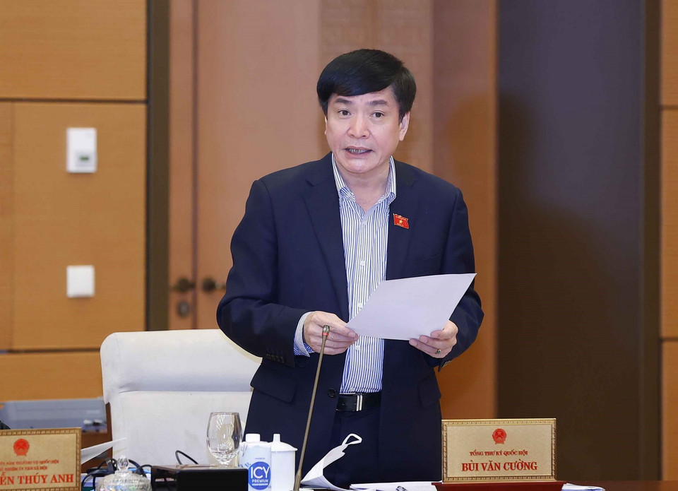 Tổng thư ký Quốc hội, Chủ nhiệm Văn phòng Quốc hội Bùi Văn Cường phát biểu. (Ảnh: Doãn Tấn/TTXVN)
