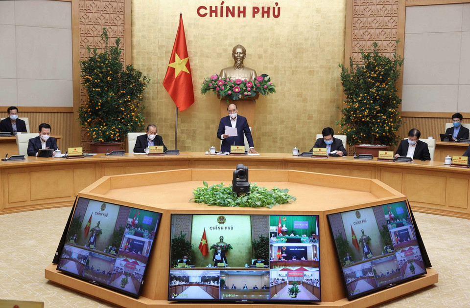Thủ tướng Nguyễn Xuân Phúc phát biểu tại phiên họp. (Ảnh: Thống Nhất/TTXVN)
