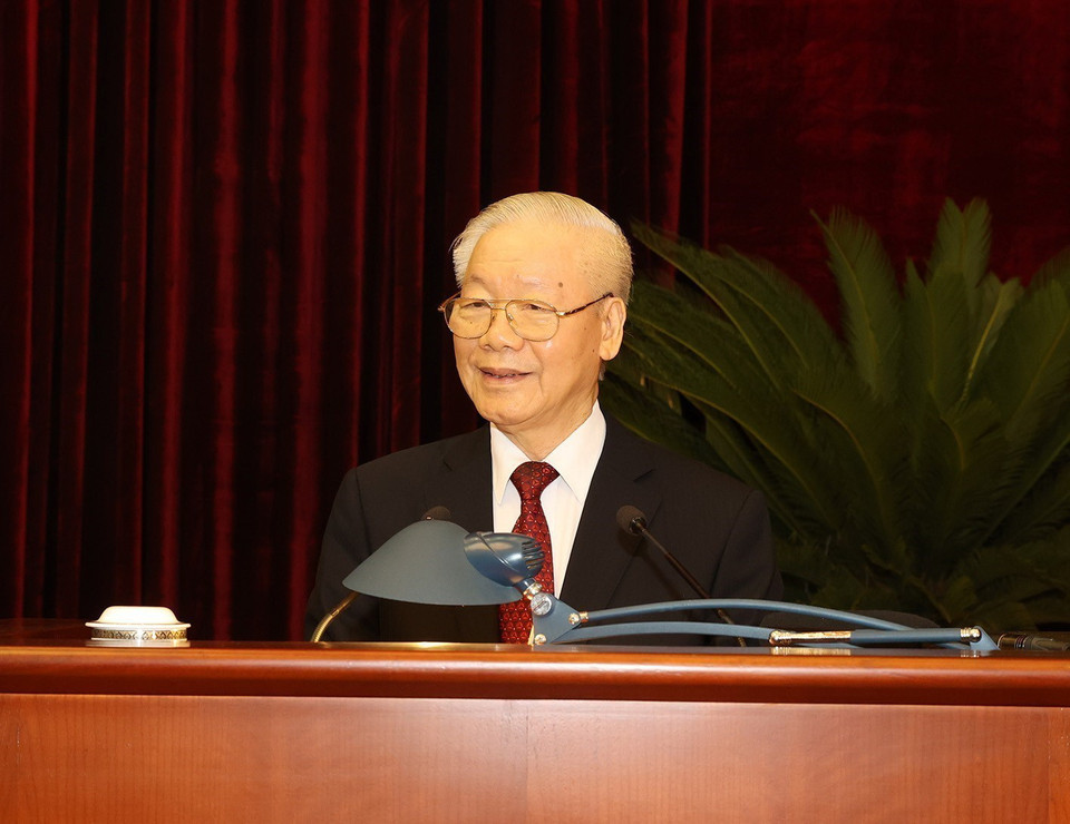  Tổng Bí thư Nguyễn Phú Trọng phát biểu bế mạc Hội nghị lần 6 Ban Chấp hành TW Đảng khóa XIII. (Ảnh: Trí Dũng/TTXVN)