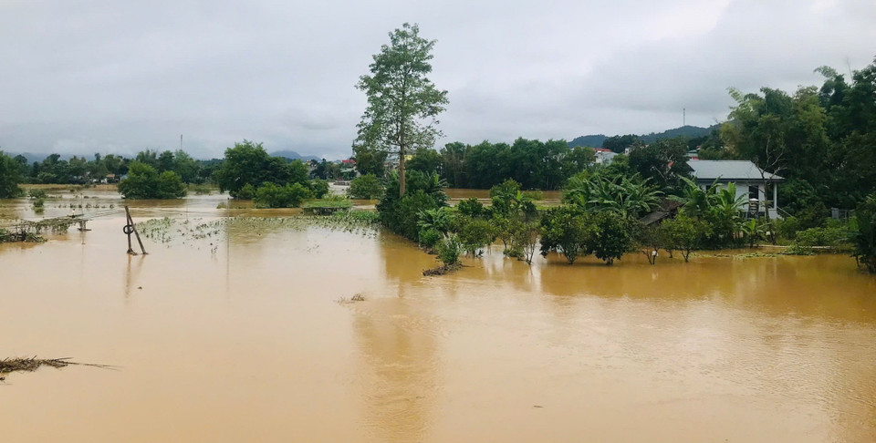 Xã Hồng Việt, huyện Hòa An chìm trong nước lũ. Ảnh: Văn Đạt-TTXVN