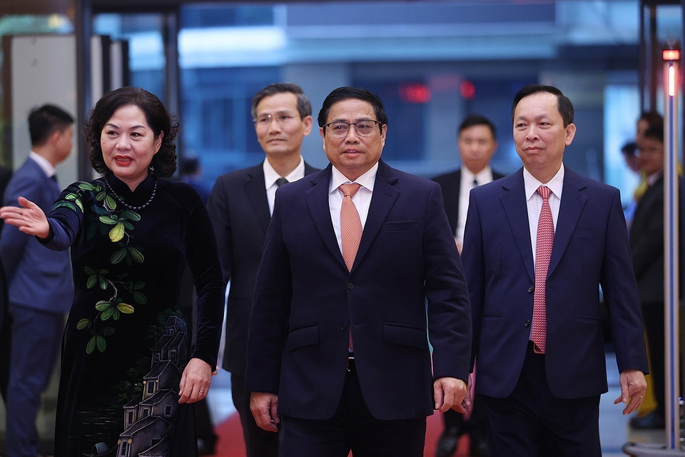 Thủ tướng Phạm Minh Chính đến dự hội nghị. (Ảnh: Dương Giang/TTXVN)