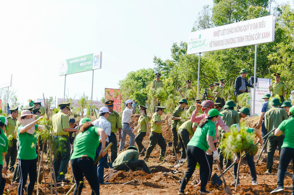 Các đại biểu trồng cây sau lễ phát động. (Ảnh: Lâm Phan/Vietnam+)