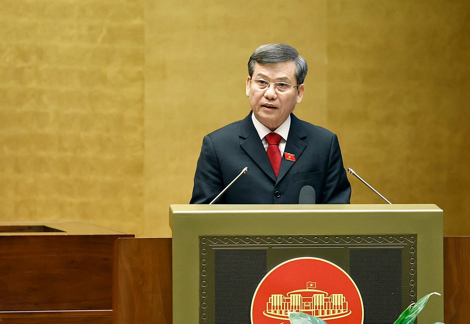 Chánh án Tòa án Nhân dân tối cao Lê Minh Trí phát biểu nhậm chức. (Ảnh: TTXVN)