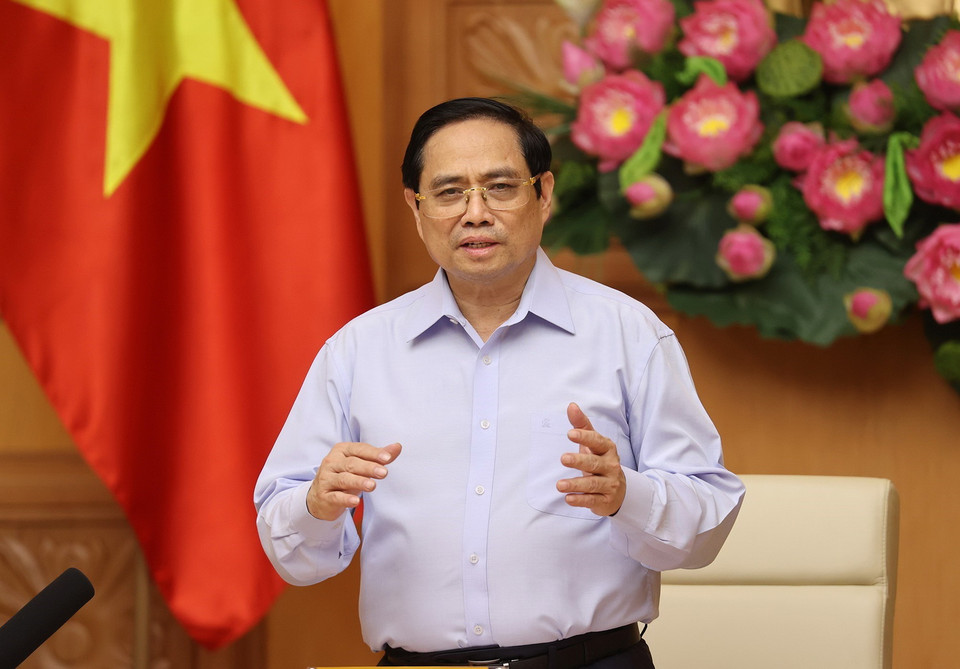  Thủ tướng Phạm Minh Chính phát biểu, động viên các vận động viên, huấn luyện viên Đoàn Thể thao Việt Nam tham dự Olympic Tokyo 2020 tại Nhật Bản. (Ảnh: Dương Giang/TTXVN)