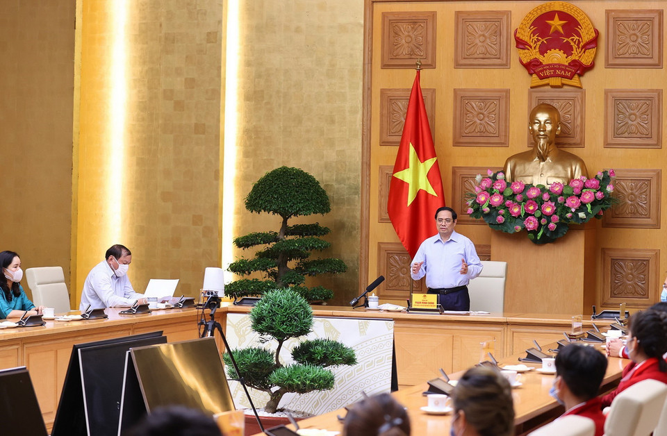  Thủ tướng Phạm Minh Chính phát biểu động viên Đoàn Thể thao Việt Nam tham dự Olympic Tokyo 2020 tại Nhật Bản. (Ảnh: Dương Giang/TTXVN)