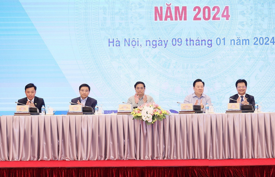 Thủ tướng Phạm Minh Chính dự Hội nghị triển khai kế hoạch kinh doanh của ngành Đường sắt. (Ảnh: Dương Giang/TTXVN)