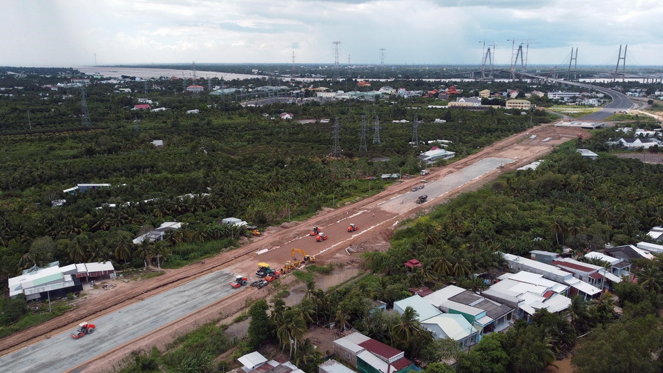 Điểm đầu tuyến đấu nối với dự án cầu Mỹ Thuận 2. (Ảnh: Huy Hùng/TTXVN)