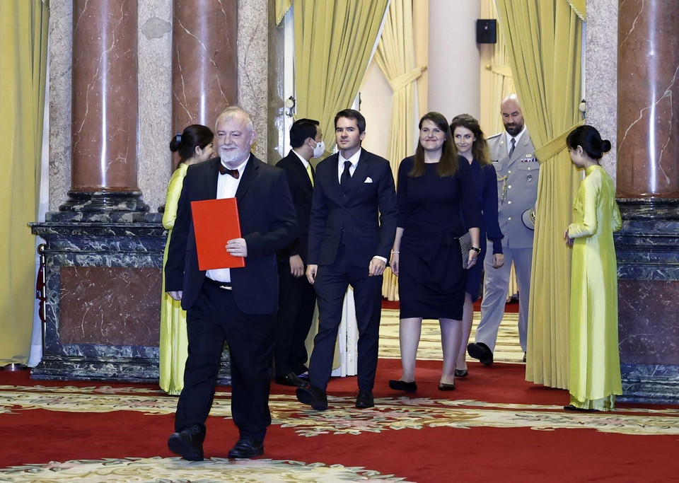 Đại sứ Cộng hòa Séc Hynek Kmonícek đến trình Quốc thư. (Ảnh: Thống Nhất/TTXVN)