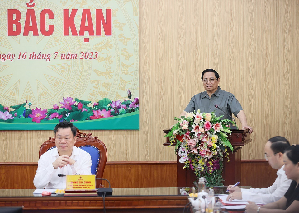 Thủ tướng Phạm Minh Chính phát biểu tại buổi làm việc. (Ảnh: Dương Giang/TTXVN) 