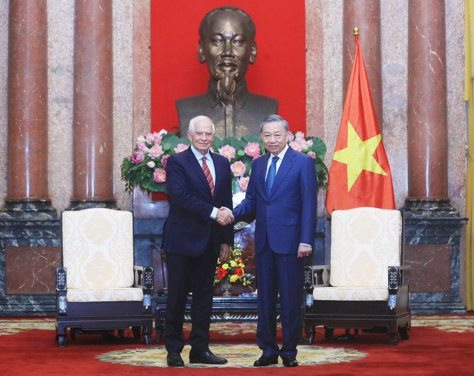 Chủ tịch nước Tô Lâm tiếp Phó Chủ tịch EC, Đại diện cấp cao Liên minh Châu Âu (EU) về Chính sách đối ngoại và An ninh Josep Borrell Fontelles. (Ảnh: Lâm Khánh/TTXVN)