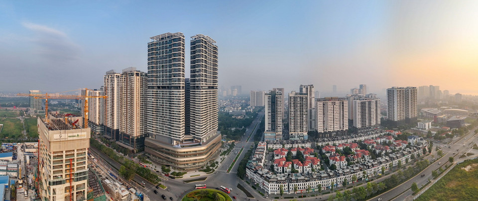 Khu đô thị Tây Hồ Tây nhìn từ hướng khu vực đường Nguyễn Văn Huyên (quận Cầu Giấy). (Ảnh: Hoàng Hiếu/TTXVN)