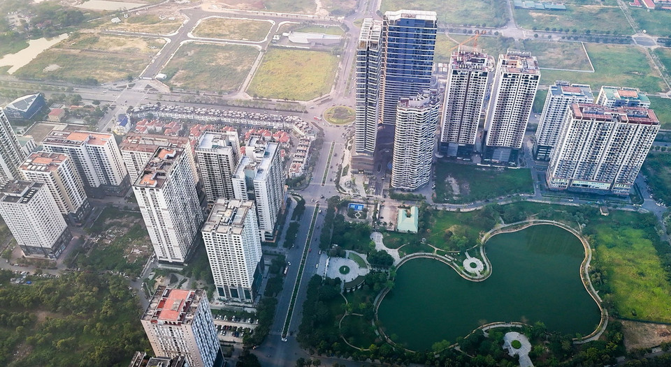 Diện tích cây xanh, hồ nước và hạ tầng kỹ thuật Khu đô thị Tây Hồ Tây được quy hoạch với tổng diện tích 73ha. (Ảnh: Hoàng Hiếu/TTXVN)